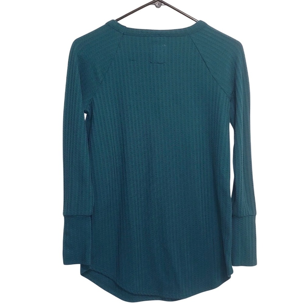 Chaser Womens Teal Waffle Knit Long Sleeve Crew Neck Henley Curved Hem Thermal S - Picture 6 of 11